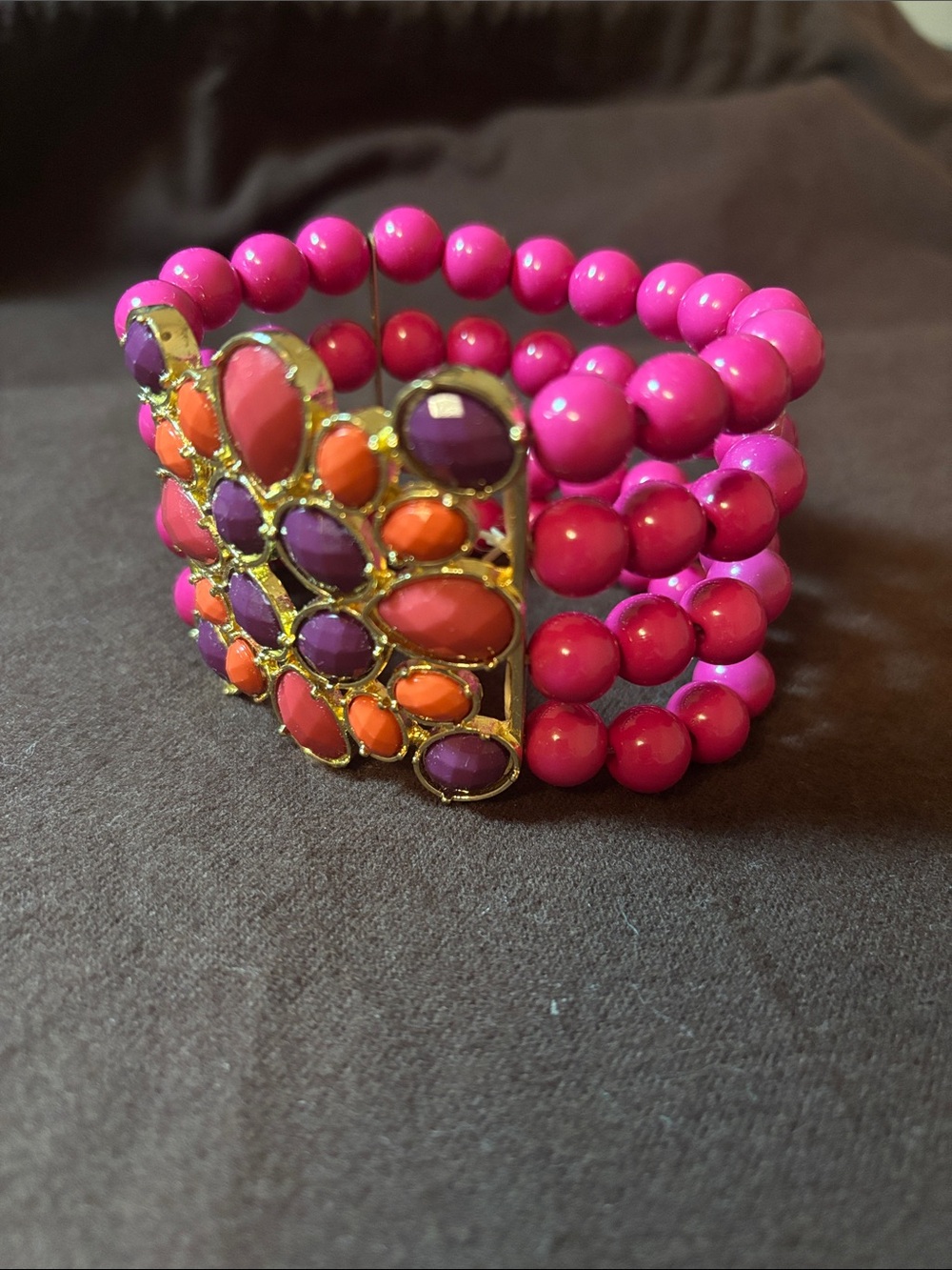 Pink Beaded Multi-Stone Stretch Bracelet